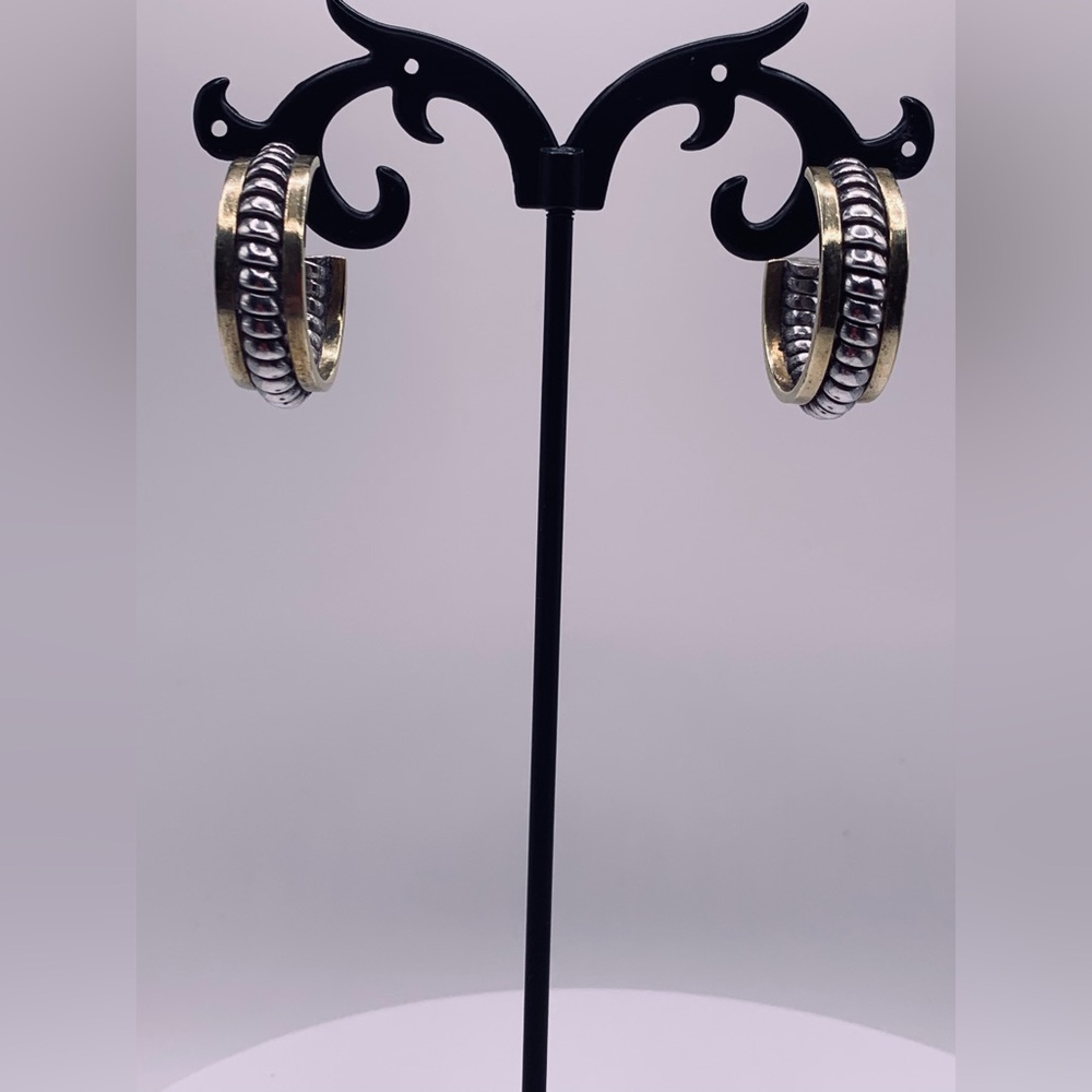 Silpada Vintage Sterling Silver & Brass Braided Hoop on Post Earrings - Picture 6 of 15